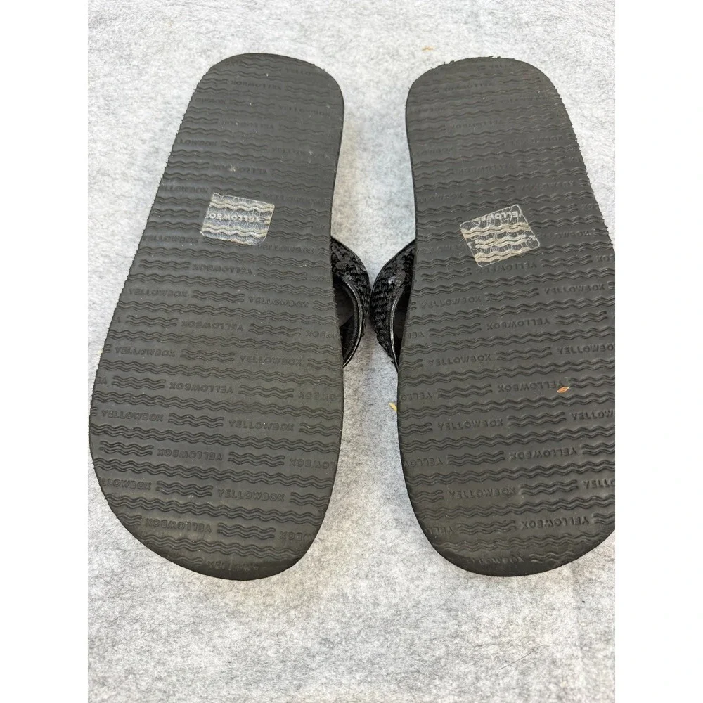 Yellow Box Black Sequin Wedge Flip Flops Women's Size 9 - Picture 5 of 5